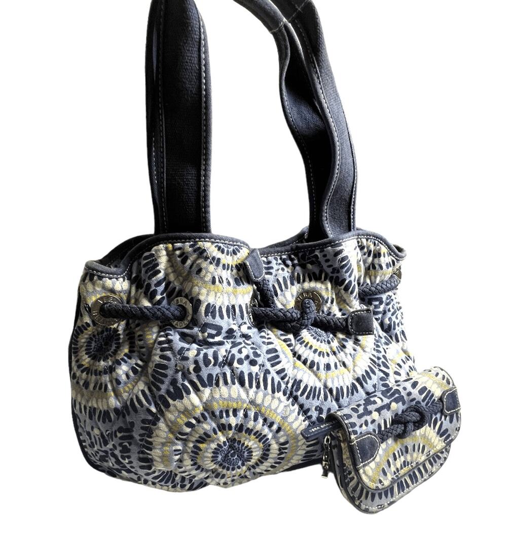 Vera Bradley Starry Night Shoulder Bag Matching Wallet Blue Yellow Quilted-As Is